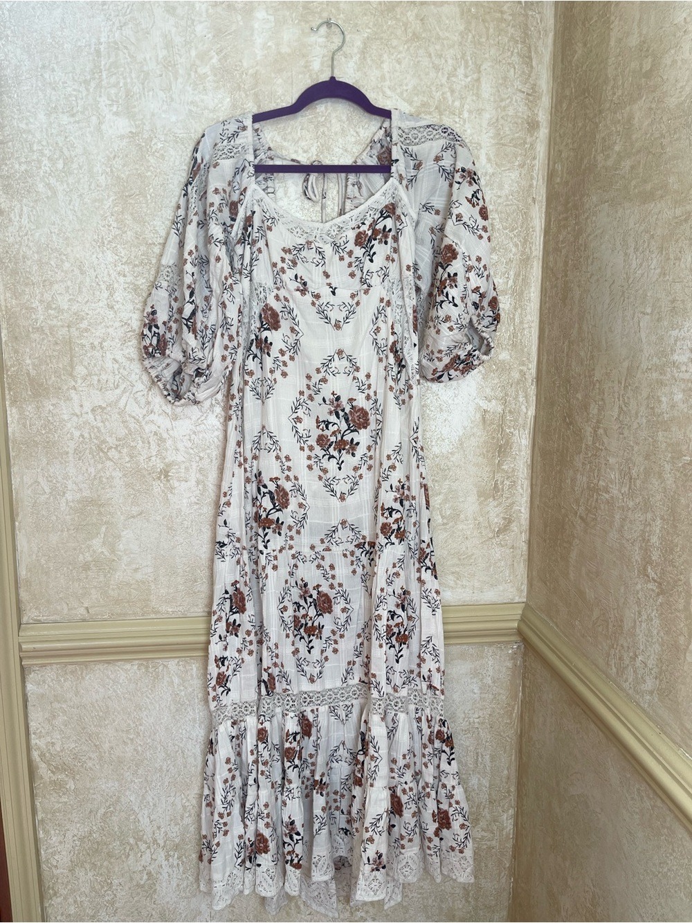 Free People All The Attitude Printed Maxi Dress Sz M Cottagecore Milkmaid Fairy - Picture 4 of 15